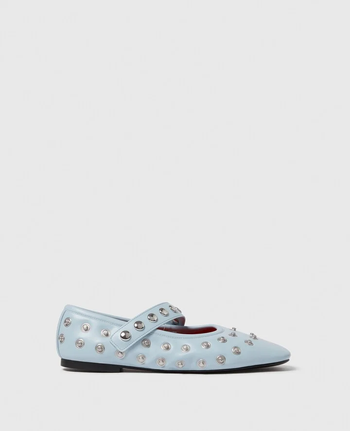 Stella McCartney - Ryder Popper-Studded Ballet Flats, Woman, Dusty blue, Size: 35