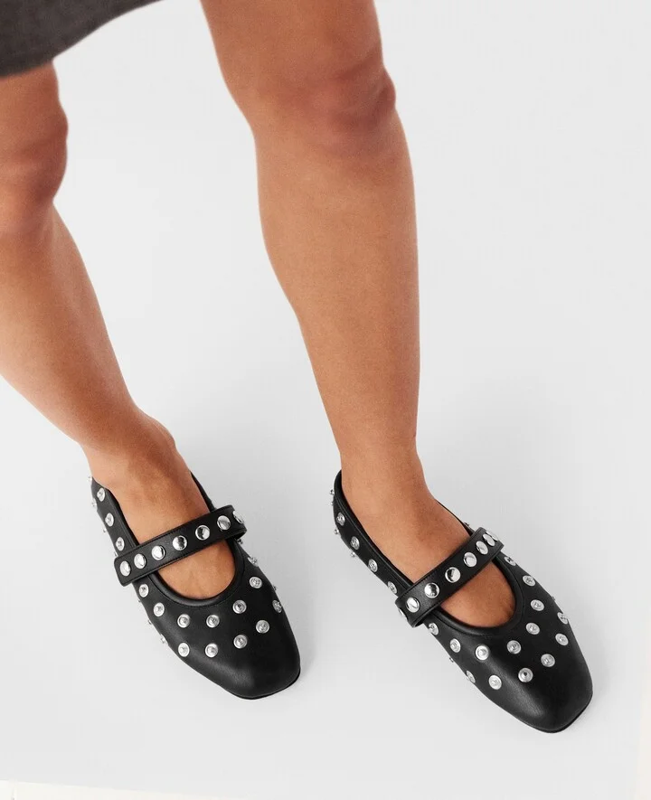 Stella McCartney - Ryder Popper-Studded Ballet Flats, Woman, Pitch black, Size: 35 - Image 2