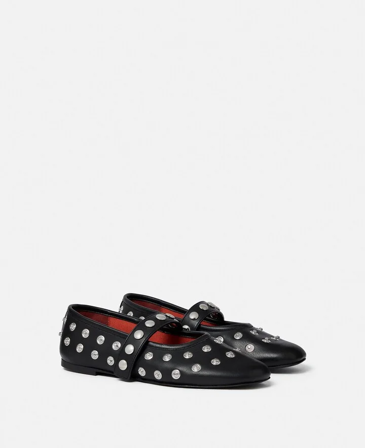 Stella McCartney - Ryder Popper-Studded Ballet Flats, Woman, Pitch black, Size: 35 - Image 3