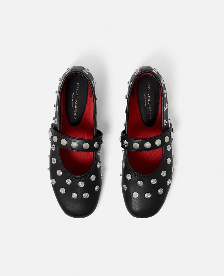 Stella McCartney - Ryder Popper-Studded Ballet Flats, Woman, Pitch black, Size: 35 - Image 5
