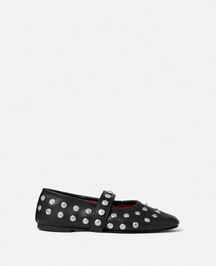 Stella McCartney - Ryder Popper-Studded Ballet Flats, Woman, Pitch black, Size: 35