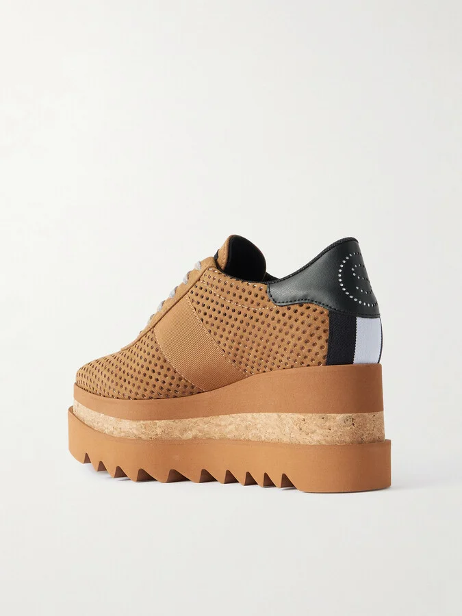 Stella McCartney - Sneak-elyse Alter Canvas And Grosgrain-trimmed Perforated Platform Sneakers - Brown - Image 3