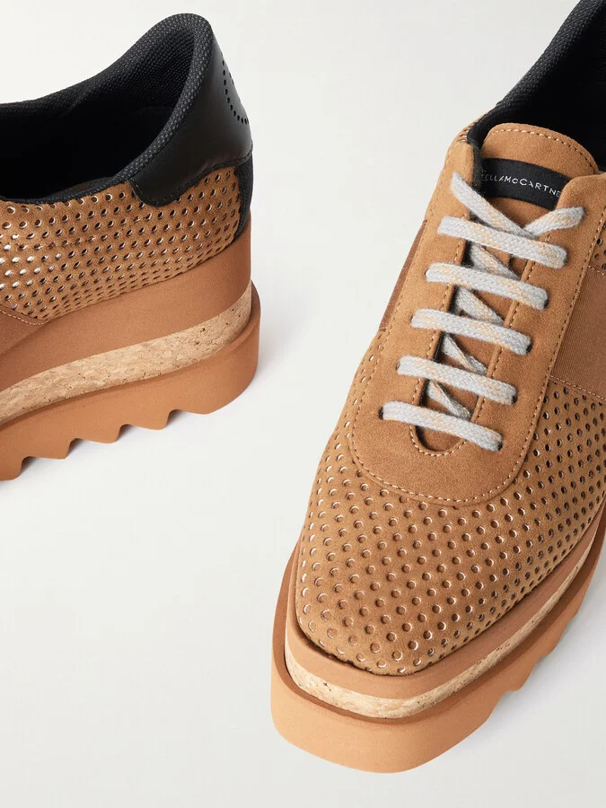 Stella McCartney - Sneak-elyse Alter Canvas And Grosgrain-trimmed Perforated Platform Sneakers - Brown - Image 4