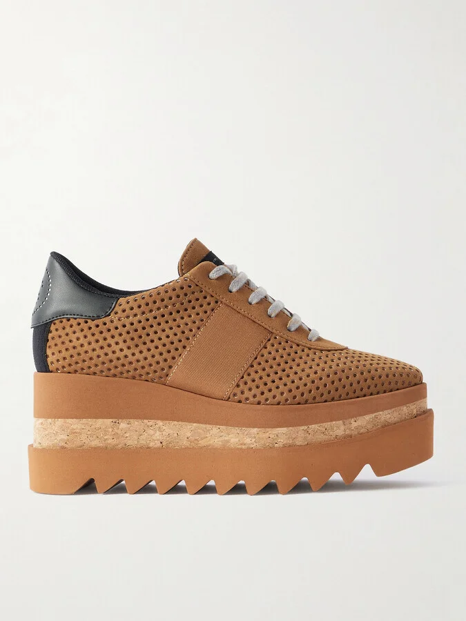 Stella McCartney - Sneak-elyse Alter Canvas And Grosgrain-trimmed Perforated Platform Sneakers - Brown