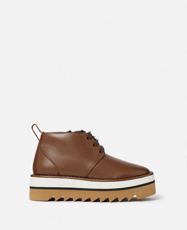 Stella McCartney - Sneak-Elyse Plush Teddy-Lined Desert Boots, Woman, Tortoiseshell brown, Size: 35