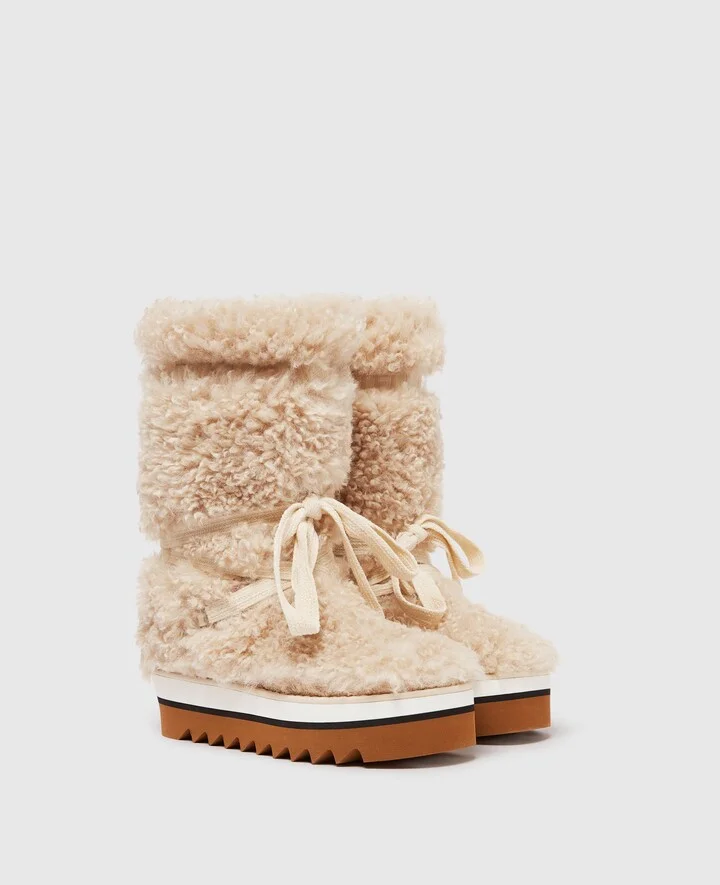 Stella McCartney - Sneak-Elyse Plush Teddy Snow Boots, Woman, Cream, Size: 36 - Image 2