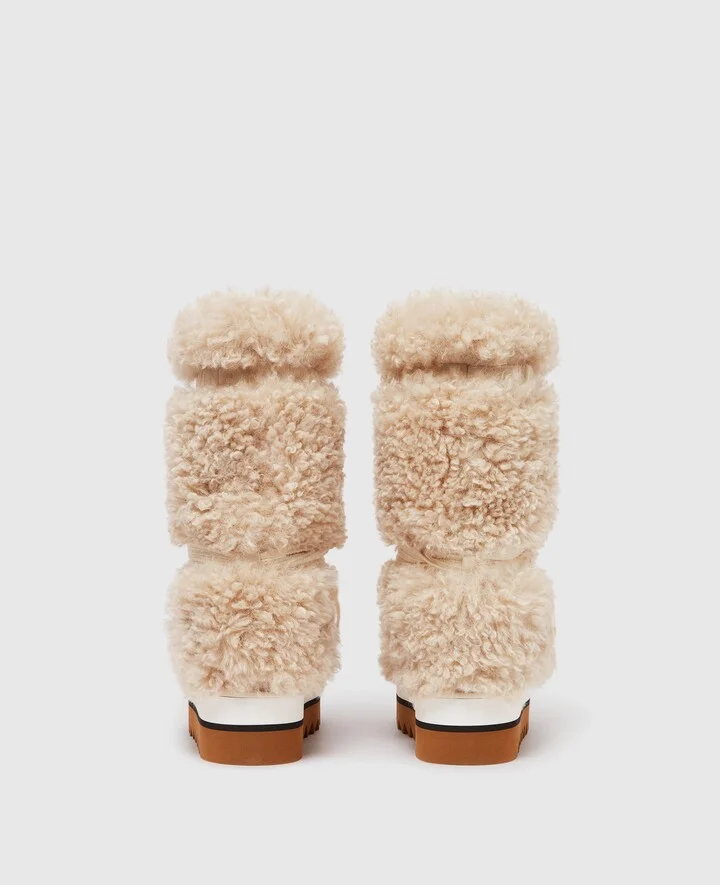 Stella McCartney - Sneak-Elyse Plush Teddy Snow Boots, Woman, Cream, Size: 36 - Image 3