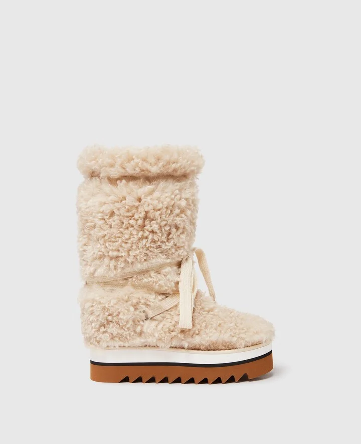 Stella McCartney - Sneak-Elyse Plush Teddy Snow Boots, Woman, Cream, Size: 36