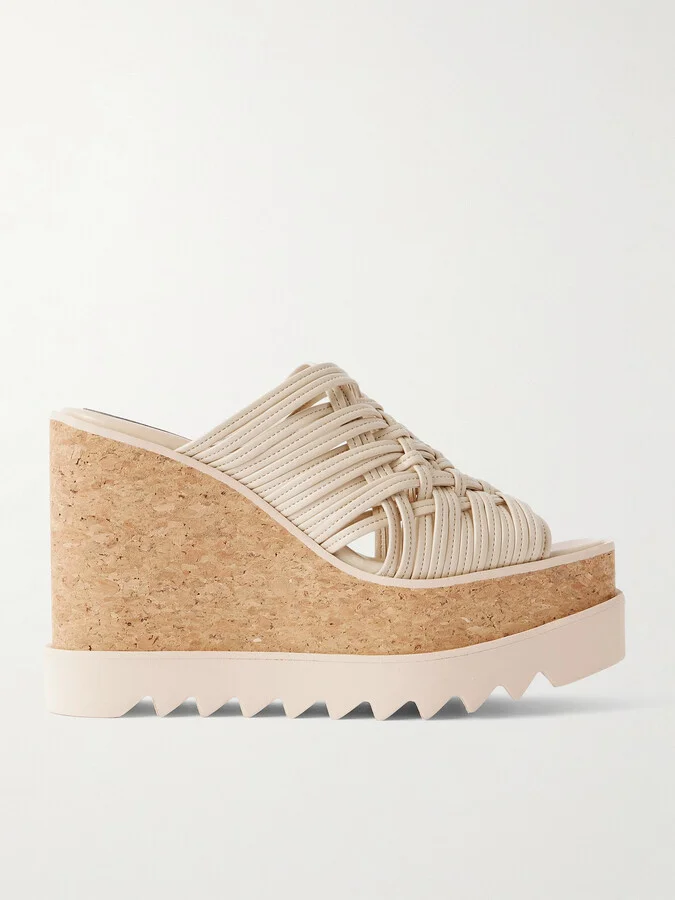 Stella McCartney - Sneak-elyse Woven Wedge Mules - Ecru