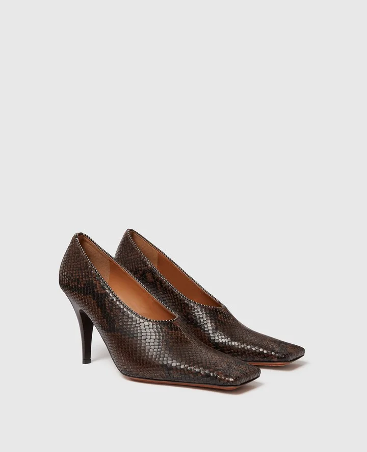 Stella McCartney - Square-Toe Snake Stiletto Pumps, Woman, Coffee, Size: 35 - Image 2