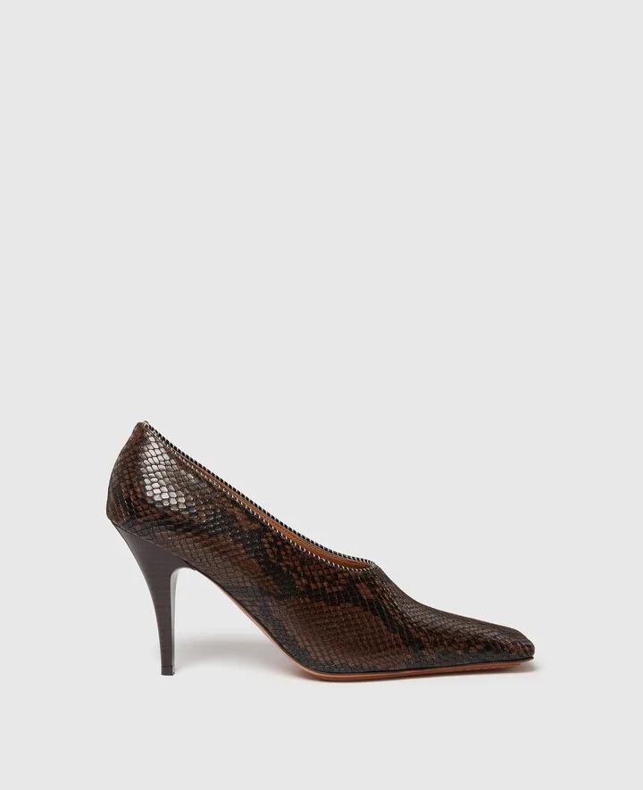 Stella McCartney - Square-Toe Snake Stiletto Pumps, Woman, Coffee, Size: 35