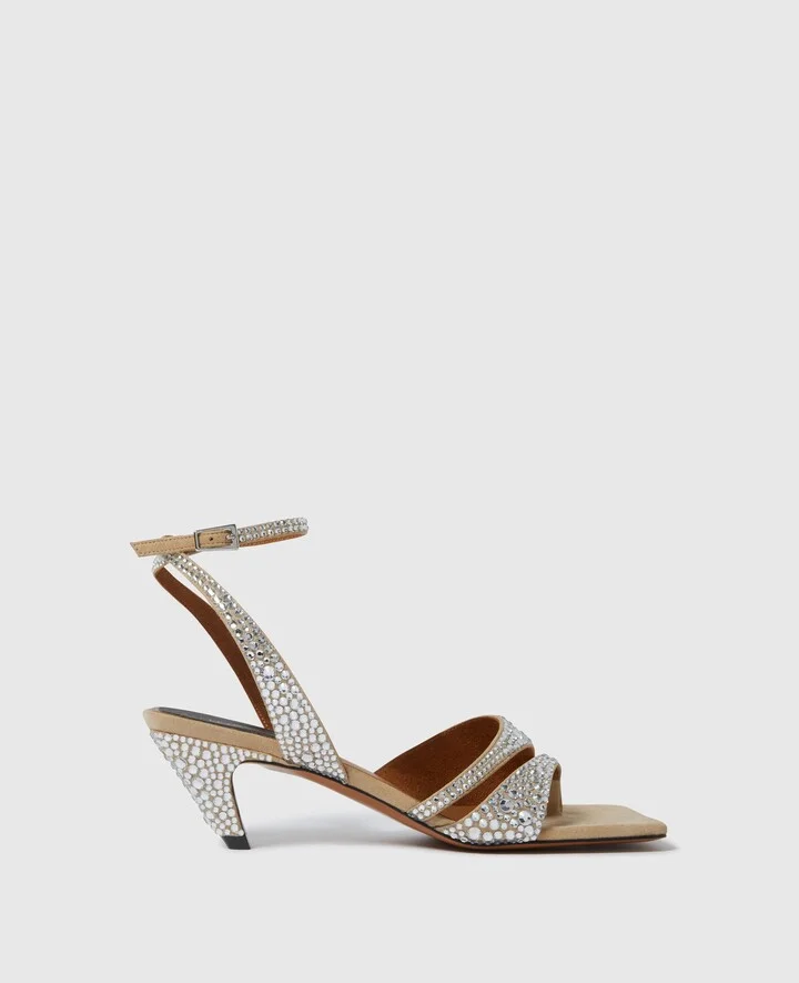 Stella McCartney - Stella Spur Crystal Hotfix Kitten Heels, Woman, Desert, Size: 35
