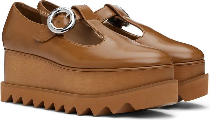 Stella McCartney Tan Elyse T-Bar Platform Mary Jane Derbys - Image 4
