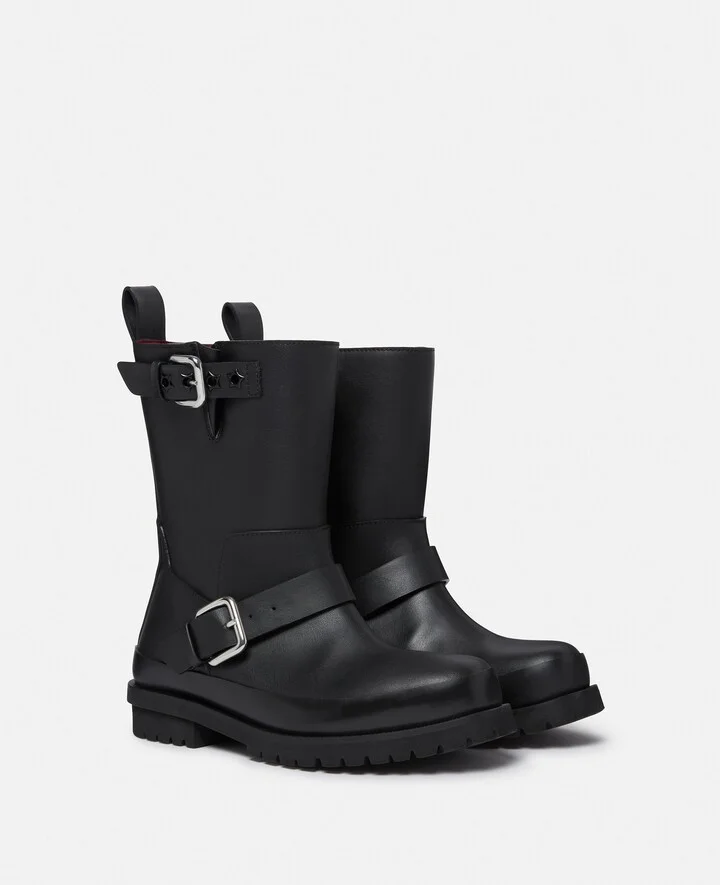 Stella McCartney - Trace Buckle-Strap Biker Boots, Woman, Pitch black, Size: 35 - Image 3