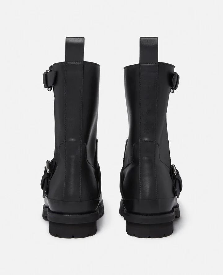 Stella McCartney - Trace Buckle-Strap Biker Boots, Woman, Pitch black, Size: 35 - Image 4