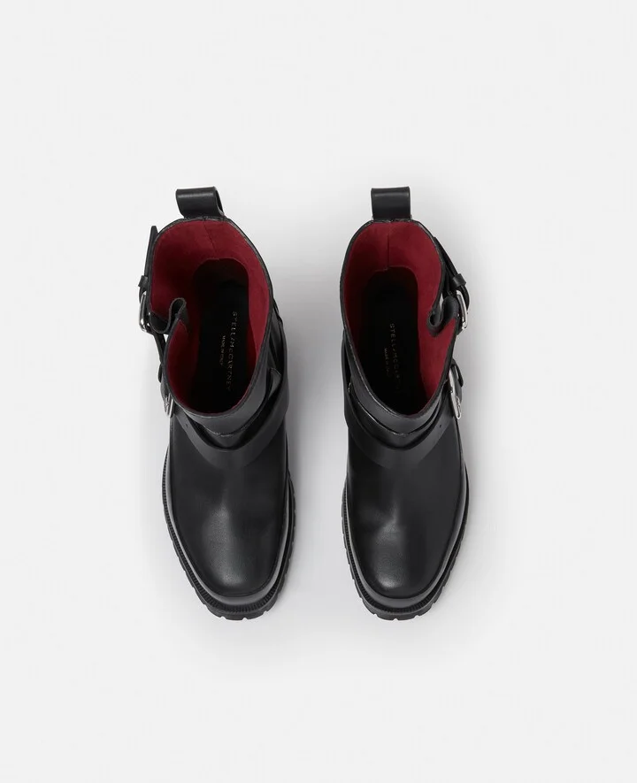 Stella McCartney - Trace Buckle-Strap Biker Boots, Woman, Pitch black, Size: 35 - Image 5