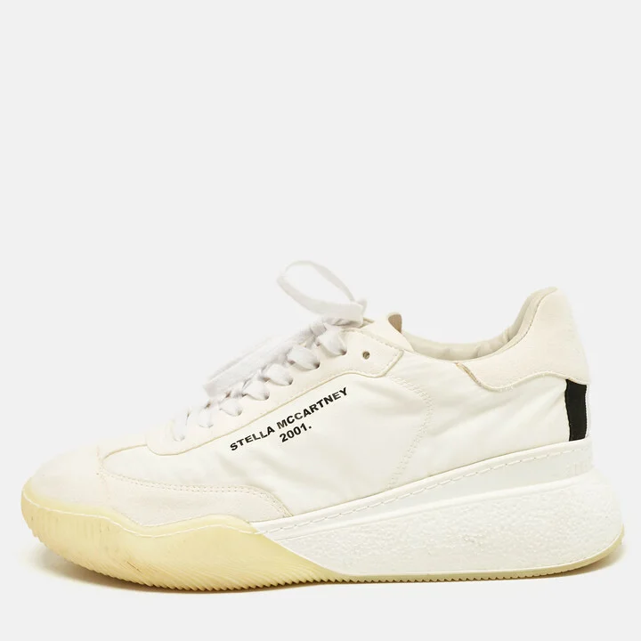 Stella McCartney White Fabric and Faux Suede Eclypse Low Top Sneakers Size 40