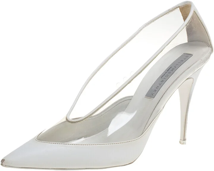 Stella McCartney White Faux Leather And PVC Pointed Toe Pumps Size 40