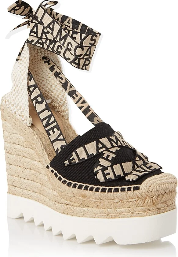 Stella McCartney Women's Gaia Ankle Tie Espadrille Platform Wedge Pumps