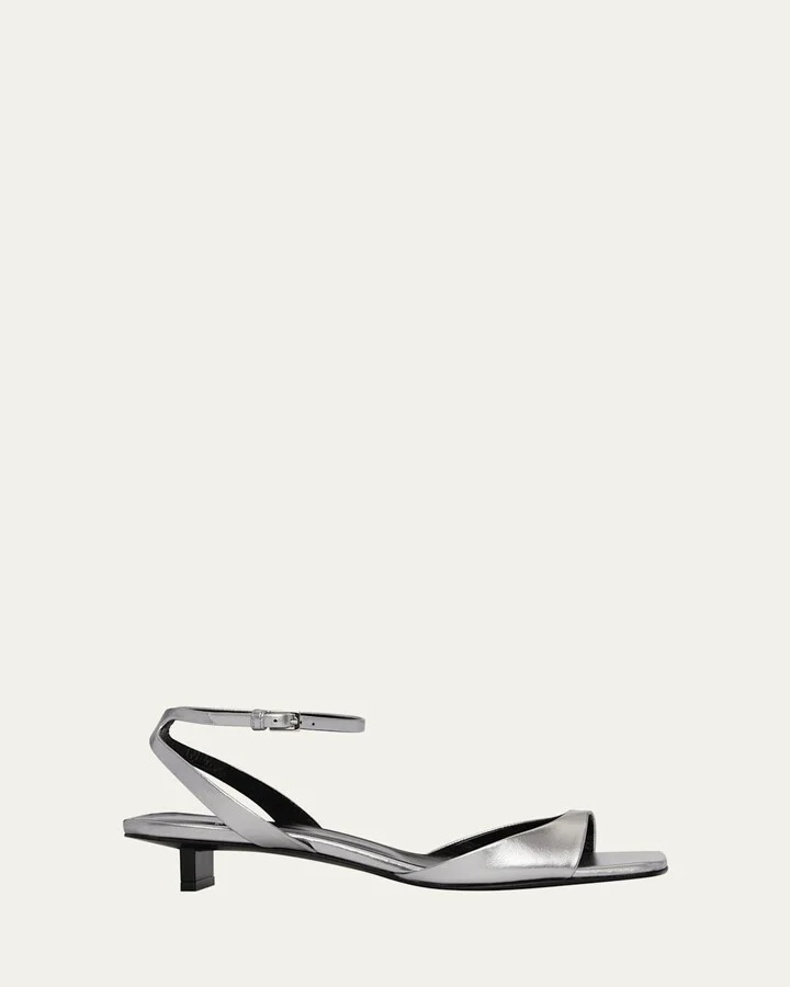 Stella Metallic Kitten Ankle-Strap Sandals