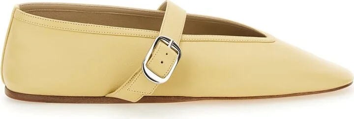'stella' Yellow Ballerinas With With Buckle Strap In Leather Woman