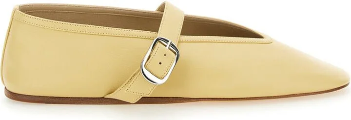 'Stella' Yellow Ballerinas With With Buckle Strap In Leather Woman