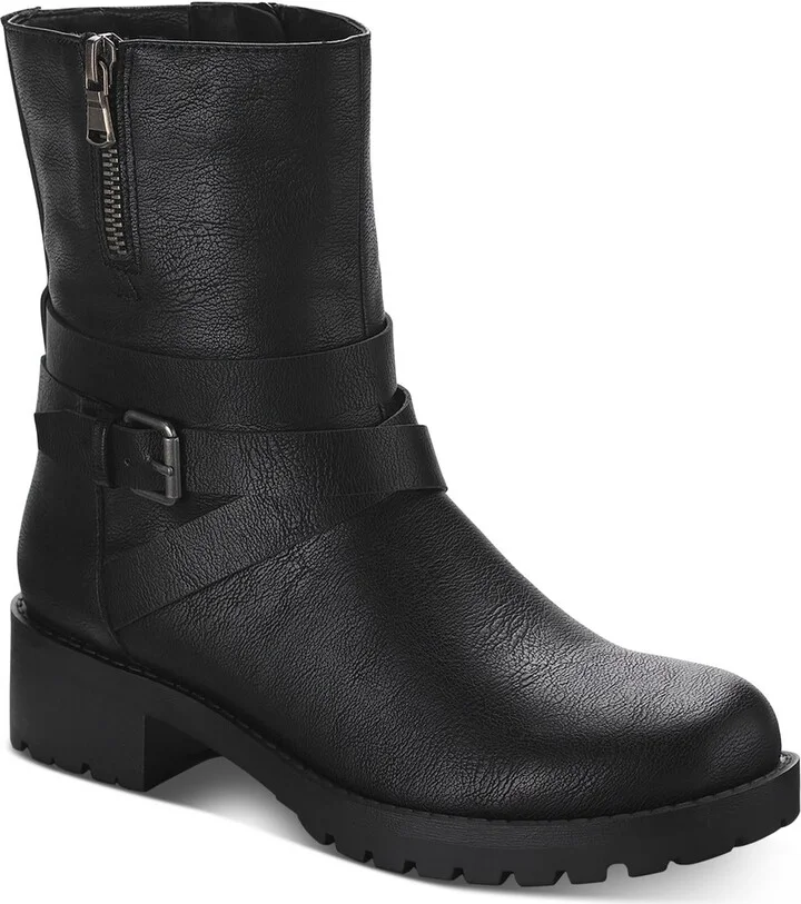 Stellaa Womens Faux Leather Lugged Sole Motorcycle Boots