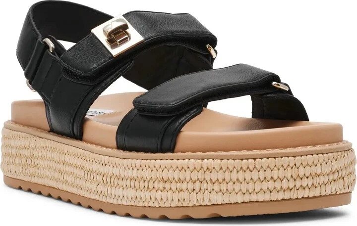 Black Leather/Espadrille Platform