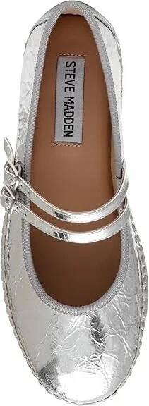 Steve Madden Brinn Women's Flat Shoes Silver Leather : 8.5 M, Denim/Leather - Image 2