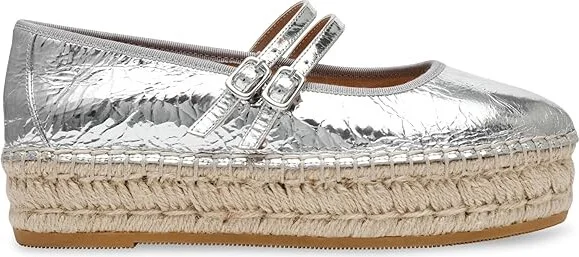 Steve Madden Brinn Women's Flat Shoes Silver Leather : 8.5 M, Denim/Leather - Image 6