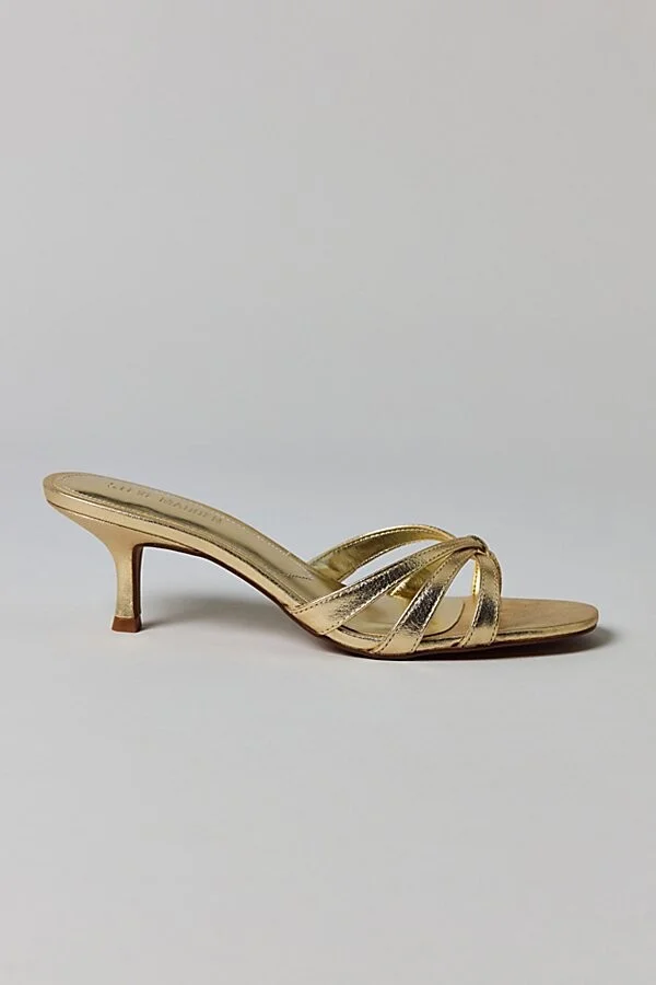 Steve Madden Cary Open Toe Heeled Sandal in Gold Leather - Image 2