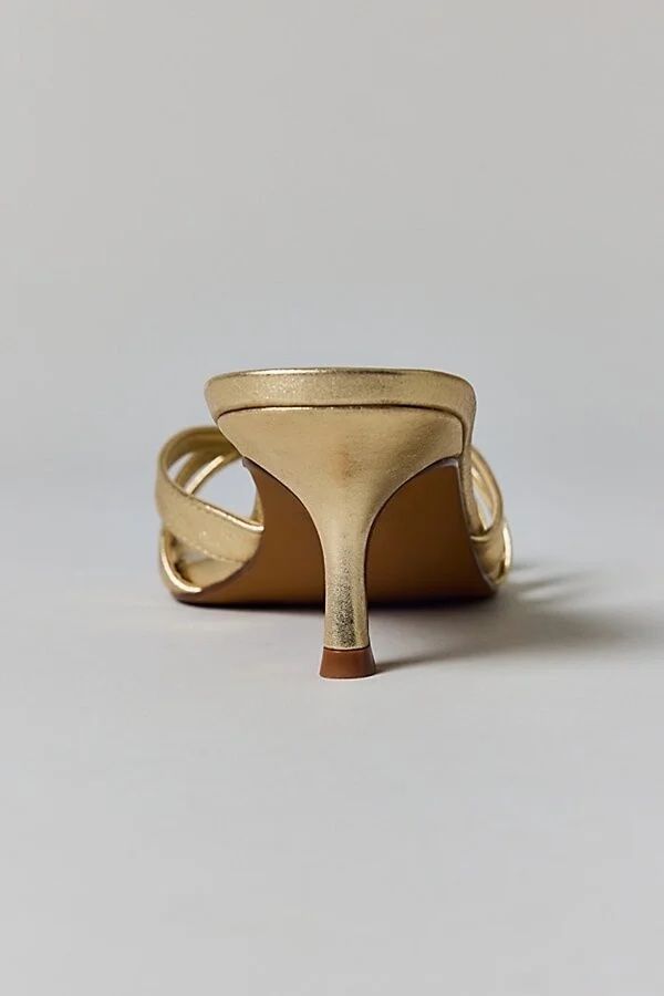 Steve Madden Cary Open Toe Heeled Sandal in Gold Leather - Image 4