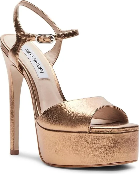 Steve Madden Cologne Women's Sandals Bronze Leather : 9.5 M, Rubber