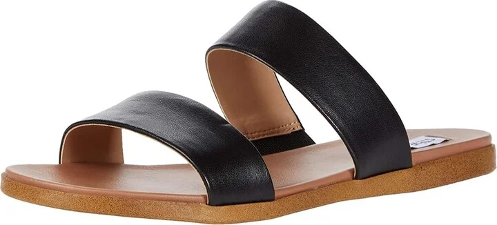 Steve Madden Dual Flat Sandal Women's Sandals Black Leather : 7.5 M, Synthetic - Image 2