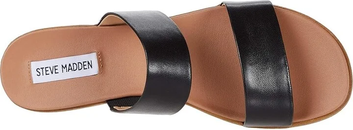 Steve Madden Dual Flat Sandal Women's Sandals Black Leather : 7.5 M, Synthetic - Image 3