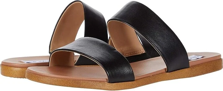 Steve Madden Dual Flat Sandal Women's Sandals Black Leather : 7.5 M, Synthetic