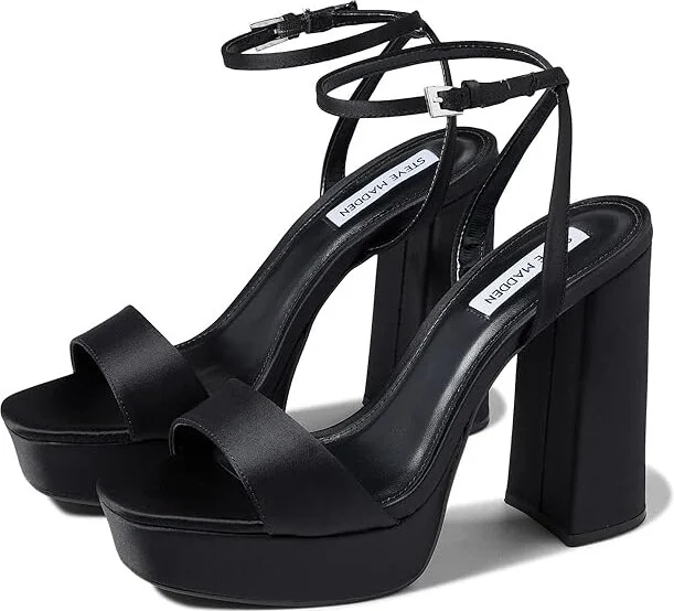 Steve Madden Lessa Sandal Women's Shoes Black Satin : 5.5 M