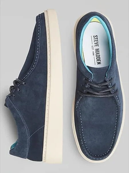 Steve Madden Men's Barris Suede Moc Toe 3-Eye Lace Ups Navy