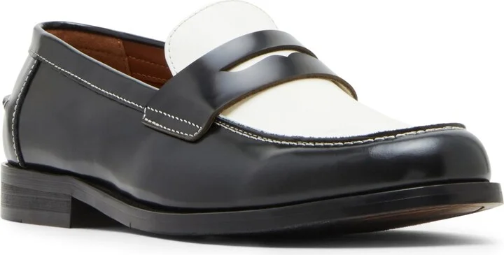 Steve Madden Men's Natan Penny Moc Toe Loafer - Black/White