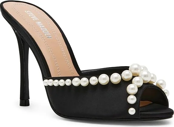 Steve Madden Priya Women's Sandals Black Satin : 7.5 M