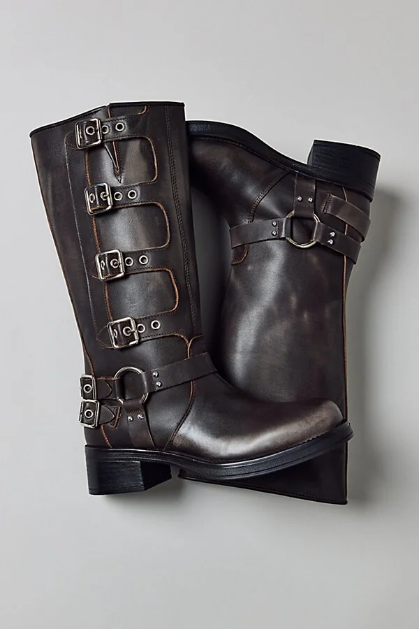 Steve Madden Rocky Buckled Tall Boot in Brown Distressed