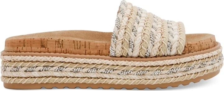 Steve Madden Women's Bellar Raffia Platform Footbed Slide Sandals - Natural Raffia/Rhinestone - Image 2