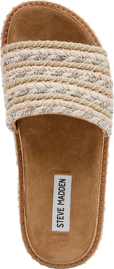 Steve Madden Women's Bellar Raffia Platform Footbed Slide Sandals - Natural Raffia/Rhinestone - Image 4