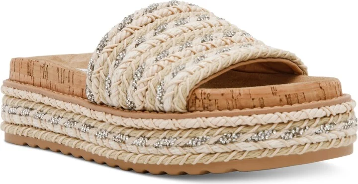 Steve Madden Women's Bellar Raffia Platform Footbed Slide Sandals - Natural Raffia/Rhinestone