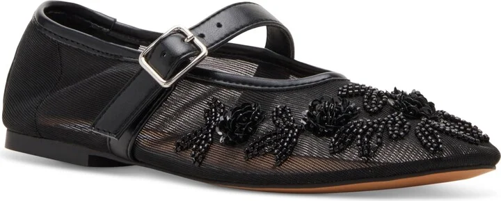 Steve Madden Women's Dreaming Beaded Mesh Mary Jane Flats
