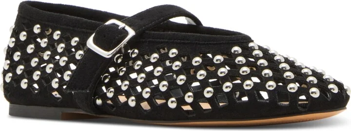 Steve Madden Women's Dreaming Studded Mary Jane Flats - Black/Silver Multi