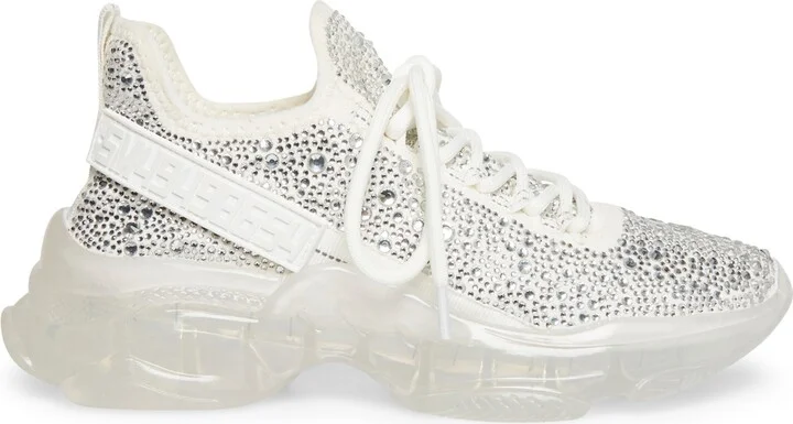 Steve Madden Women's Maxima Rhinestone-Trim Trainer Sneakers - Black/Black Rhinestone - Image 7