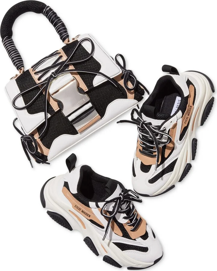 Steve Madden Women's Possession Chunky Lace-Up Sneakers - Black/Tan - Image 3