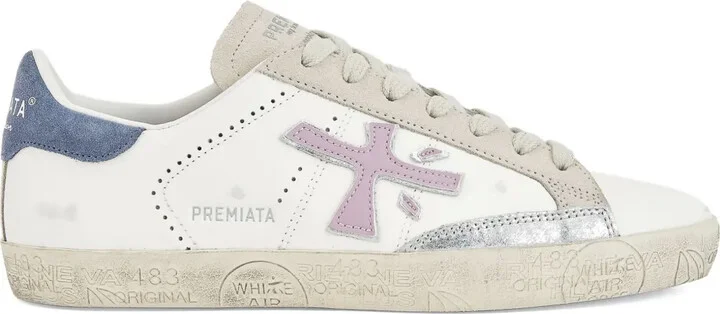 Stevend cross-detail leather sneakers