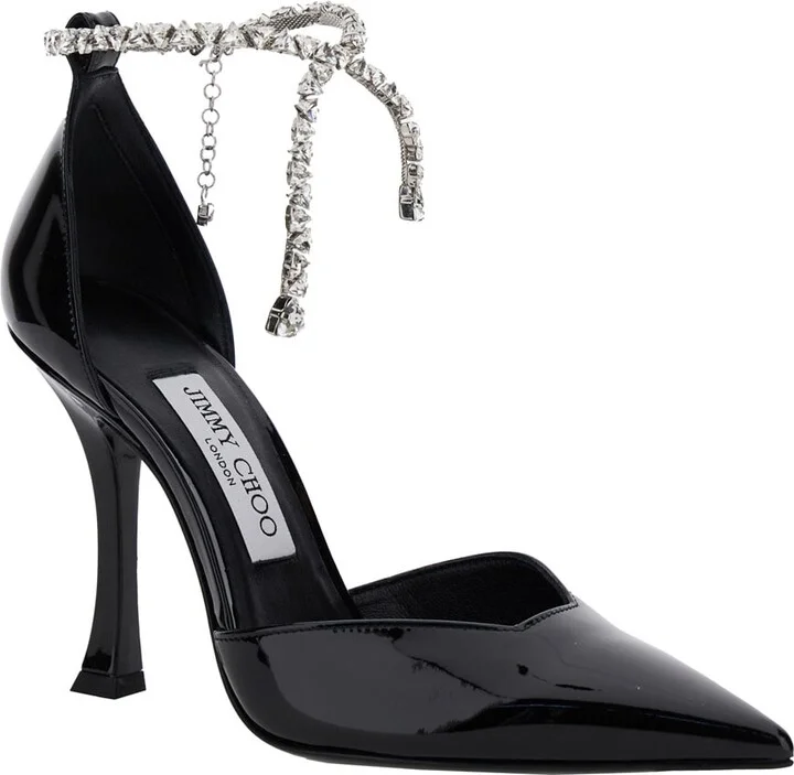 'stevie' Black Pumps With Crystal Embellished Strap And High Sculpted Heel In Leather And Crystals Woman - Image 2